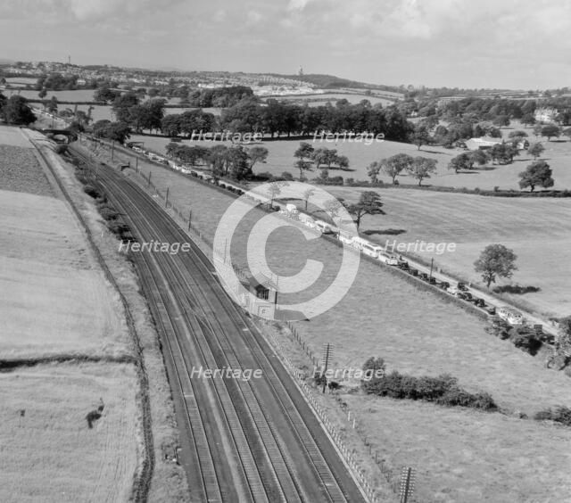 Traffic jam on the Preston-Lancaster Road, Lancashire, July 1951. Artist: Aeropictorial Ltd.