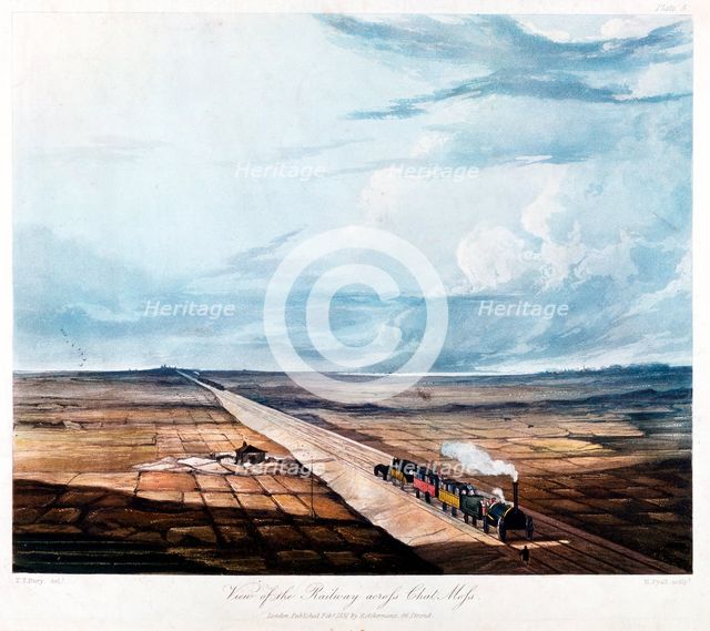 Train crossing Chat Moss, Lancashire, 1831. Creator: Henry Pyall.