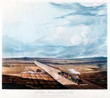Train crossing Chat Moss, Lancashire, 1831. Creator: Henry Pyall