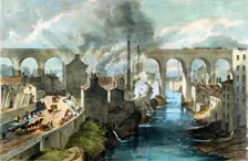 Train crossing Stockport viaduct on the London & North Western Railway, c1845. Creator: Unknown