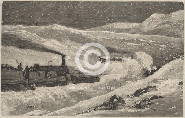 Train blocked by snow in the Guadarrama pass in winter 1874, engraving of the time.