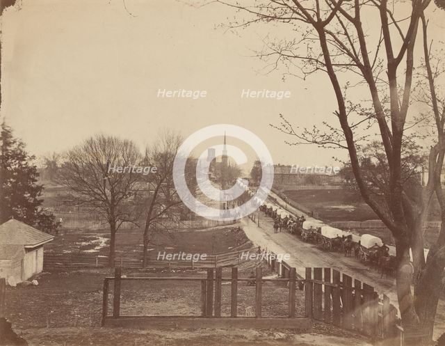 Train of Army Wagons Entering Petersburg, Virginia, April 1865. Creator: John Reekie.