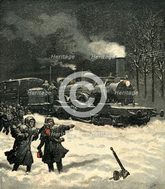 Train stopped by snow near Lison, France, engraving in the Petit Journal of March 5, 1892.