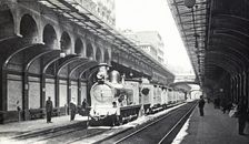 Train parked at the Paseo de Gracia stop in Barcelona, ??1910