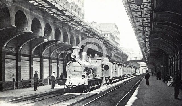 Train parked at the Paseo de Gracia stop in Barcelona, ??1910.