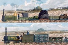 Trains on the Liverpool and Manchester Railway, 1832-1833. Creator: SG Hughes
