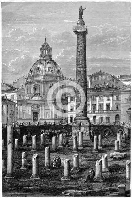 Trajan's Column and Ulpian's Basilica, Roman Forum, Rome, Italy, 19th century.Artist: Decreef