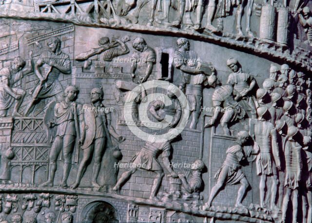 Trajan's Column, relief depicting the construction of a Roman camp, detail.