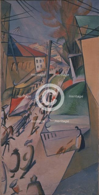 Tram, 1914. Artist: Bogomazov, Alexander Konstantinovich (1880-1930)