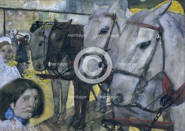 Tram horses on Dam Square in Amsterdam, 1893. Creator: George Hendrik Breitner.
