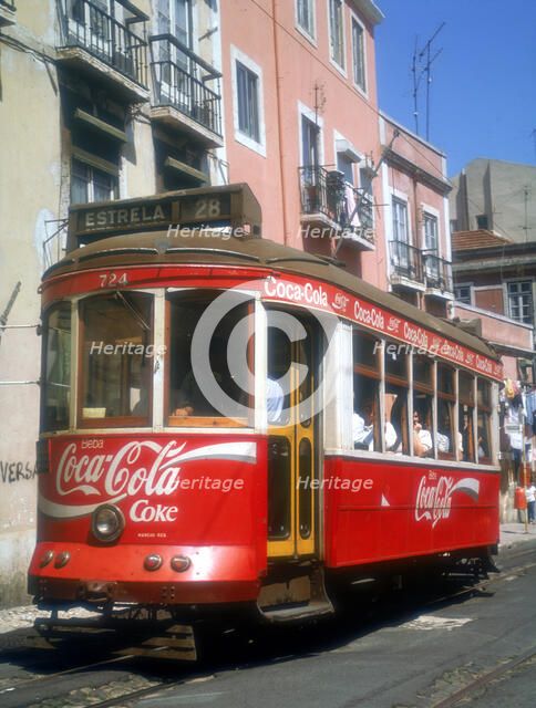 Tram in the Alfama, Lisbon, Portugal.