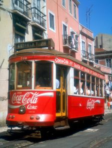 Tram in the Alfama, Lisbon, Portugal. Creator: Peter Thompson