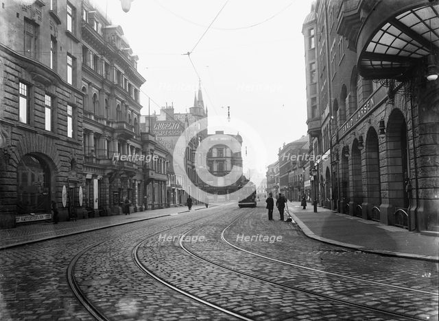 Tram on a street in Malmö, Sweden, c1920. Creator: Unknown.