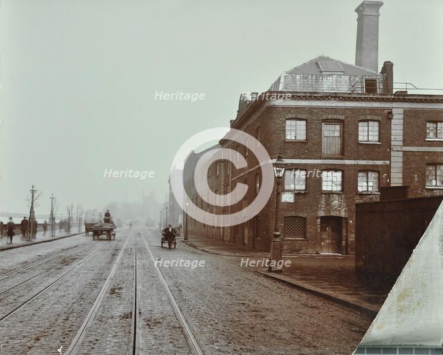 Tramlines on the Albert Embankment, Lambeth, London, 1909. Artist: Unknown.