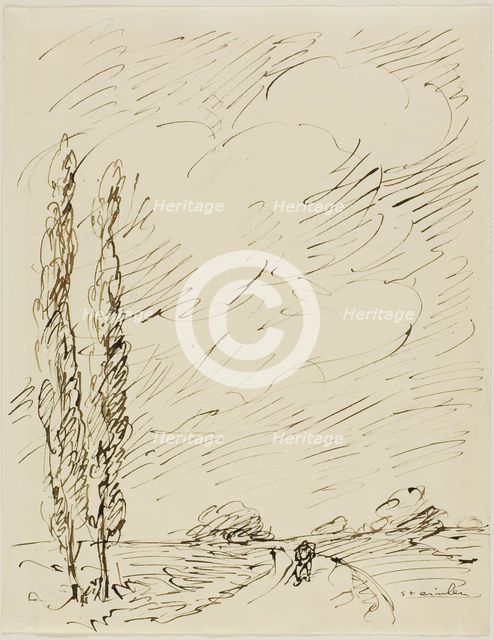 Tramp on a Road with Two Poplar Trees, n.d. Creator: Theophile Alexandre Steinlen.