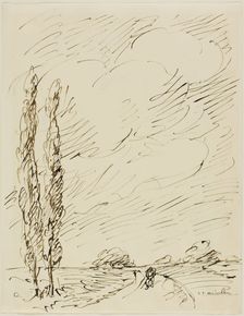 Tramp on a Road with Two Poplar Trees, n.d. Creator: Theophile Alexandre Steinlen