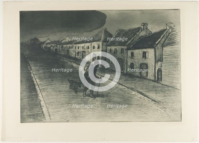 Tramp Passing Through a Sleeping Village, 1902. Creator: Theophile Alexandre Steinlen.