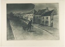 Tramp Passing Through a Sleeping Village, 1902. Creator: Theophile Alexandre Steinlen