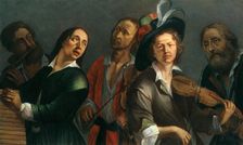 Transverse flute, xylophone, viola and violin; unknown Czech painter of the second half of the seve