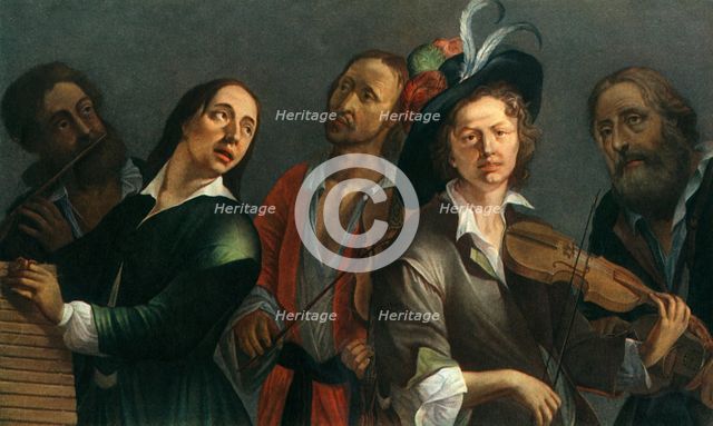 'Transverse flute, xylophone, viola and violin; unknown Czech painter of the second half of the seve Artist: Unknown.