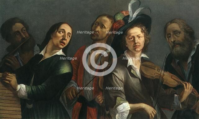 'Transverse flute, xylophone, viola and violin; unknown Czech painter of the second half of the seve Artist: Unknown.