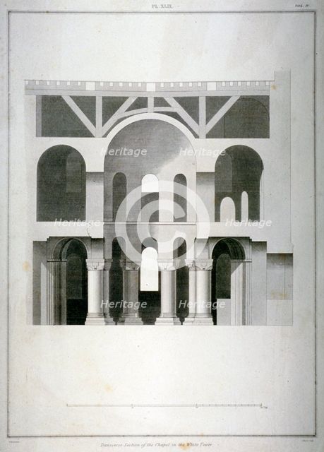 Transverse section of St John's Chapel in the White Tower, Tower of London, 1815. Artist: James Basire II