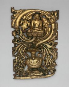Transcendent Buddha Akshobhya and Vessel Overflowing with Foliage (Purnagata), 15th/16th century. Creator: Unknown