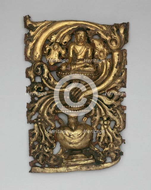 Transcendent Buddha Akshobhya and Vessel Overflowing with Foliage (Purnagata), 15th/16th century. Creator: Unknown.