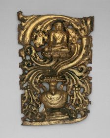 Transcendent Buddha Akshobhya and Vessel Overflowing with Foliage (Purnagata), 15th/16th century. Creator: Unknown
