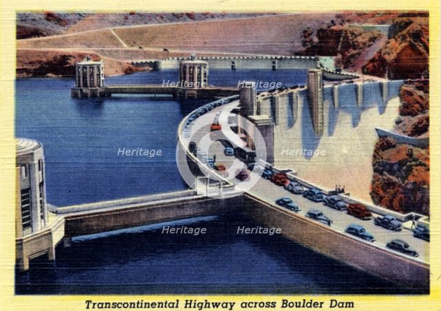 Transcontinental Highway across the top of the Boulder Dam, Arizona/Nevada, USA, 1941. Artist: Unknown