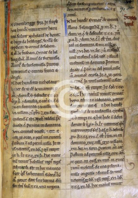 Transcript of notes to the Domesday Book, 12th century. Creator: Unknown.