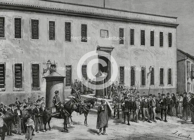 Transfer of prisoners from the prison of Jerez de la Frontera to the Cadiz jail, Spain, 1883. Creator: Eugenio Vela.