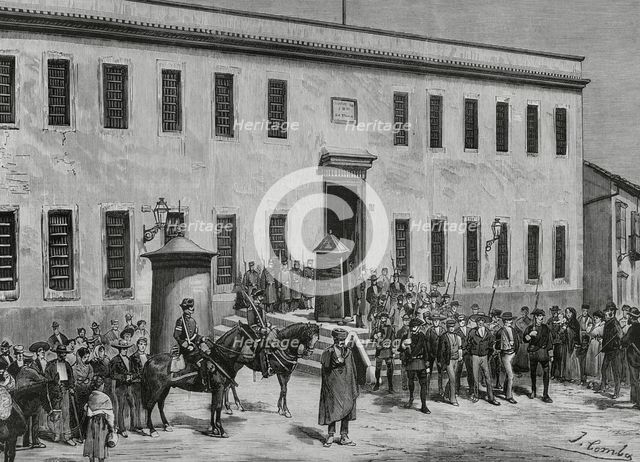 Transfer of prisoners from the prison of Jerez de la Frontera to the Cadiz jail, Spain, 1883. Creator: Eugenio Vela.