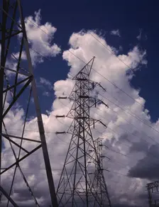 Transmission towers in the switchyard of TVA's Chickamauga Dam, near Chattanooga, Tenn., 1942. Creator: Alfred T Palmer