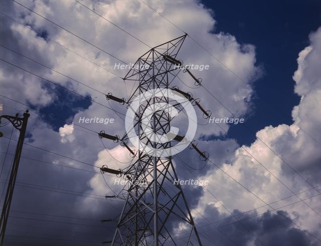 Transmission towers in the switchyard of TVA's Chickamauga Dam, near Chattanooga, Tenn., 1942. Creator: Alfred T Palmer.
