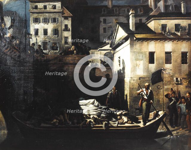 Transport de nuit, au Gros-Caillou, des cadavres non reconnus à la morgue, après les journ..., 1834. Creator: Louis Alexandre Peron.