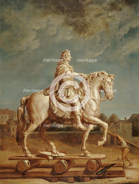 Transport sur la place Louis-le-Grand (actuelle place Vendôme) de la statue de Louis..., before 1697 Creator: Rene-Antoine Houasse.