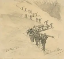 Transportation of boards and exchange of battle groups, 1916. Creator: Elemír Halász-Hradil
