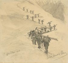 Transportation of boards and exchange of battle groups, 1916. Creator: Elemír Halász-Hradil