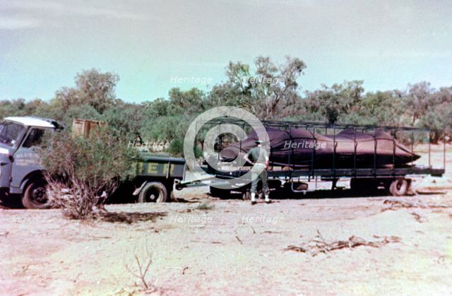 Transporting Bluebird CN7 through the bush to Lake Eyre, World Land Speed Record attempt, 1964. Creator: Unknown.