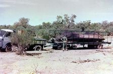 Transporting Bluebird CN7 through the bush to Lake Eyre, World Land Speed Record attempt, 1964. Creator: Unknown
