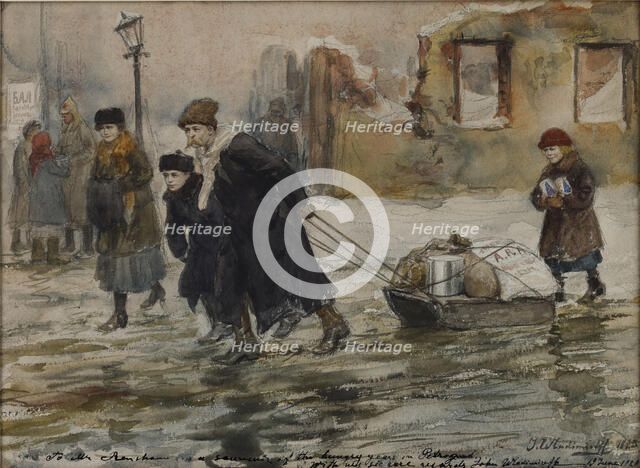 Transporting food on a sled, 1923.