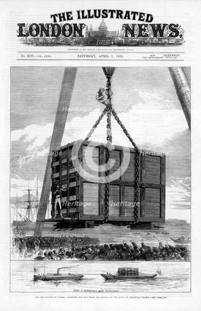 Transporting Jumbo the African elephant to America, 1882. Artist: Unknown