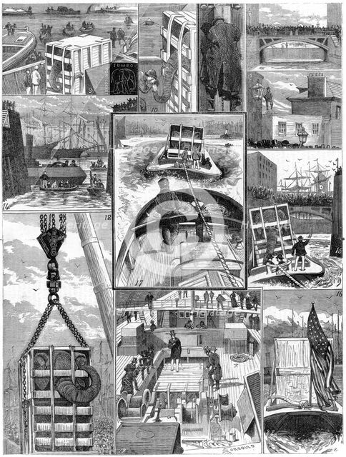 Transporting Jumbo the African elephant to America, 1882. Artist: Unknown