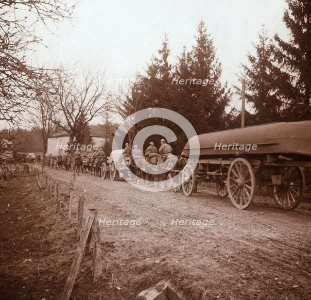 Transporting pontoons, Somme, northern France, c1914-c1918. Artist: Unknown.