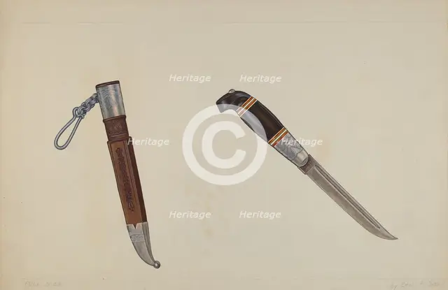 Trapper's Hunting Knife, 1935/1942. Creator: Cecil Smith.