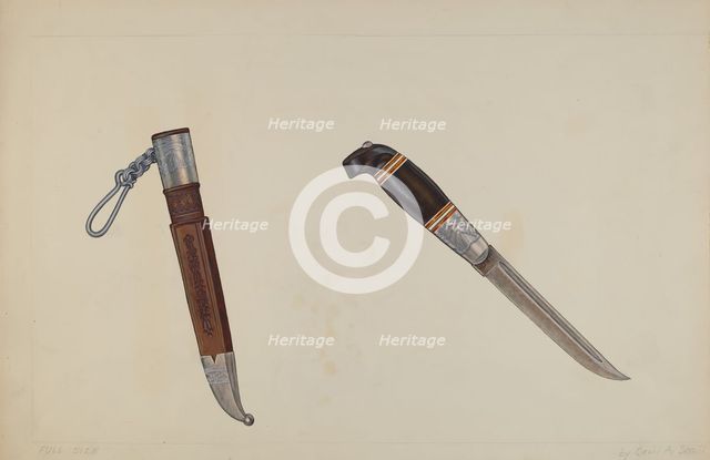 Trapper's Hunting Knife, 1935/1942. Creator: Cecil Smith.