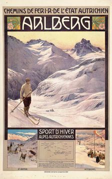 Travel poster advertising winter sports in Arlberg, Austra, c1910