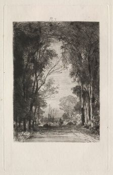 Traveler on a Road in a Forest, 1866. Creator: Maxime Lalanne (French, 1827-1886)