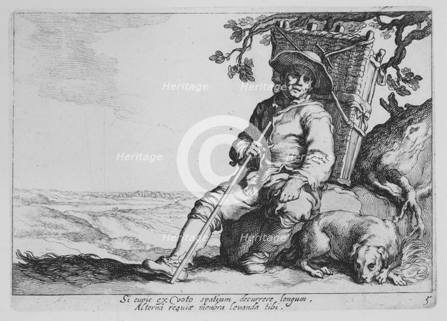 Traveler with Dog, from the series Sixteen Peasant Subjects, 17th century. Creator: Cornelis Bloemaert.